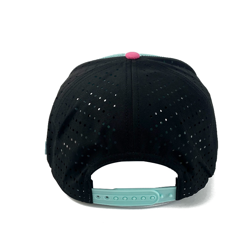 Wholesale Custom 6 Panel Rubber Patch Snapback Cap Laser Cut Hole Breathable Golf Caps Trucker Hat