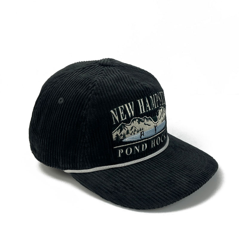 Wholesale Black Corduroy 5 Panel Snapback Cap Custom Embroidery Unstructured Flat Brim Caps Outdoor Travel Hat