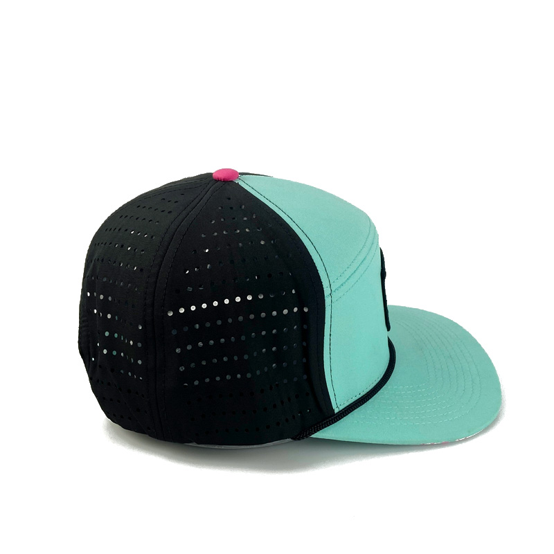 Wholesale Custom 6 Panel Rubber Patch Snapback Cap Laser Cut Hole Breathable Golf Caps Trucker Hat