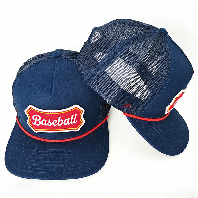 High Quality Cotton And Polyester Trucker Cap Custom 5 Panel Embroidery Patch Rope Flat Brim Snapback Hat for Summer Fishing