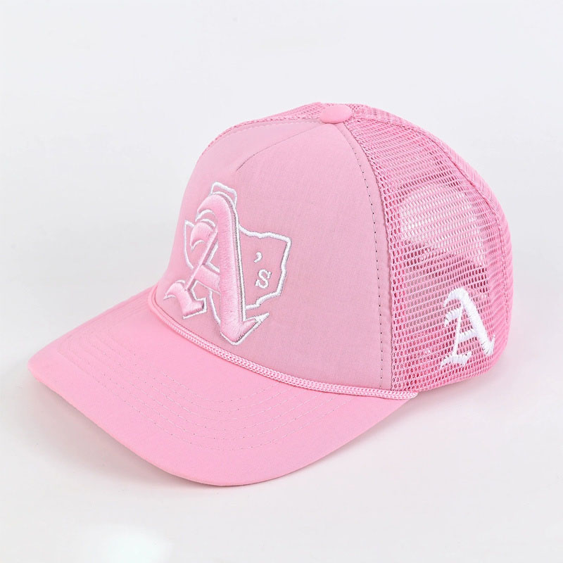 Factory Wholesale Embroidery Rope Mesh Trucker Cap Custom Pink 5 Panel Summer Fashion Sports Baseball Caps
