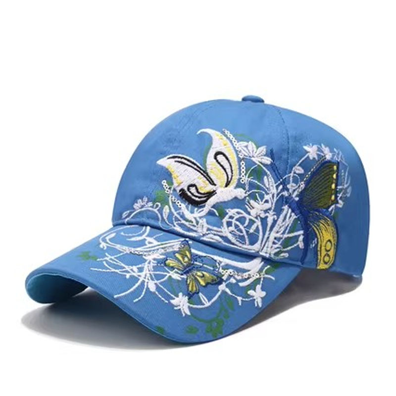  Custom Embroidered Butterfly Baseball Cap Wholesale Summer Woman Trend Sports Hat Caps 