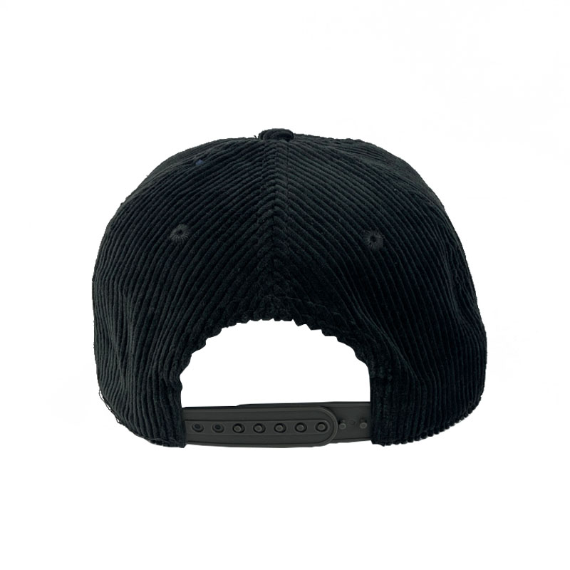 Wholesale Black Corduroy 5 Panel Snapback Cap Custom Embroidery Unstructured Flat Brim Caps Outdoor Travel Hat