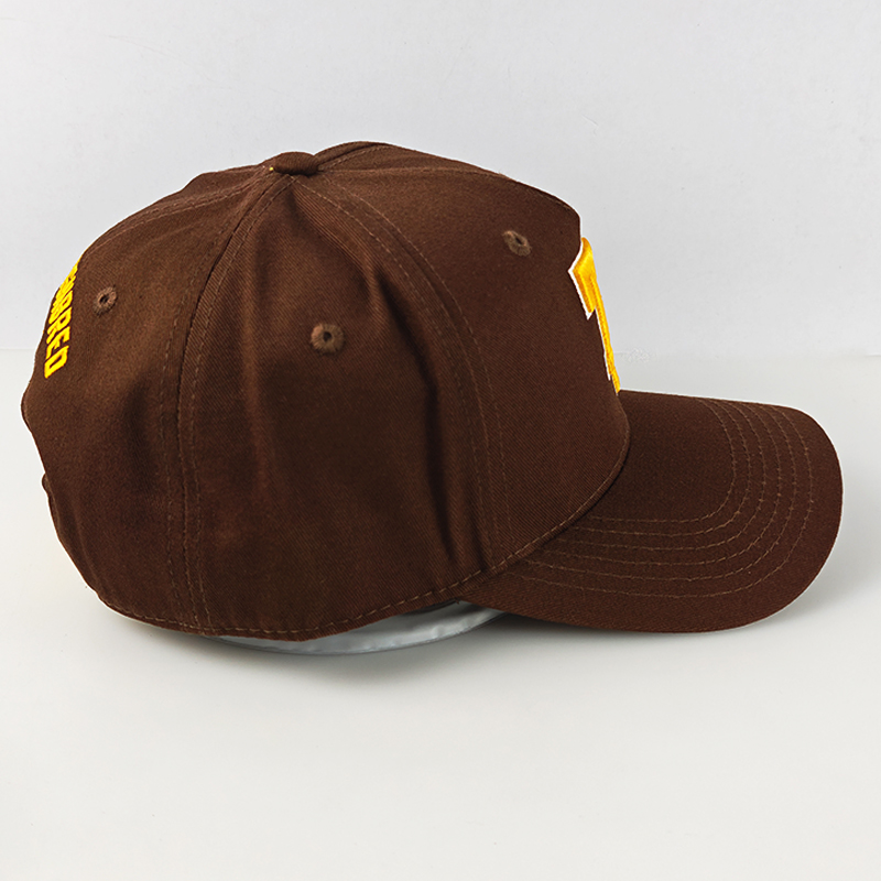Manufacturer Brown 5 Panel Baseball Cap Custom Logo Embroidered Unisex Snapback Caps Promotion Outdoor Travel Hat