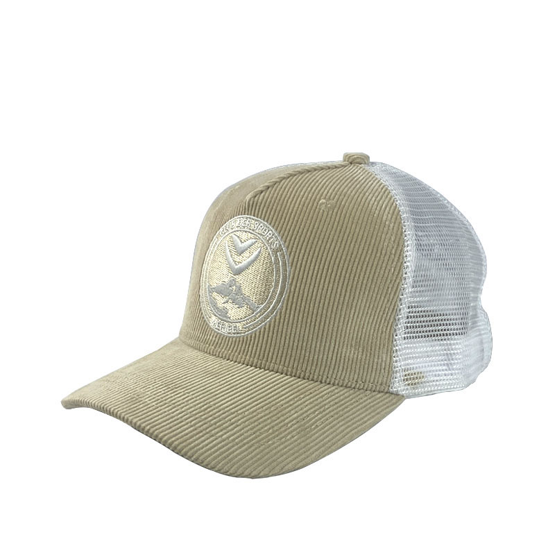 Factory Custom Embroidery Logo Trucker Cap Wholesale 5 Panel Corduroy Baseball Hat Unisex Fashion Mesh Hats