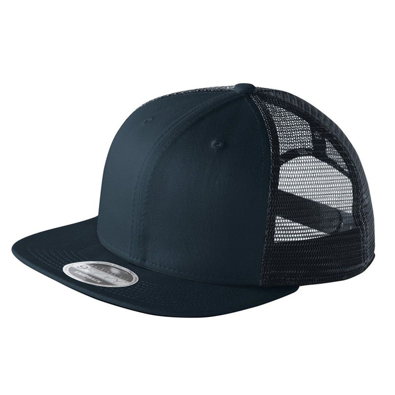 Promotional New Fashion 6 Panel Mesh Trucker Cap Custom Color Blank Flat Brim Snapback Hat for Sports Hiking
