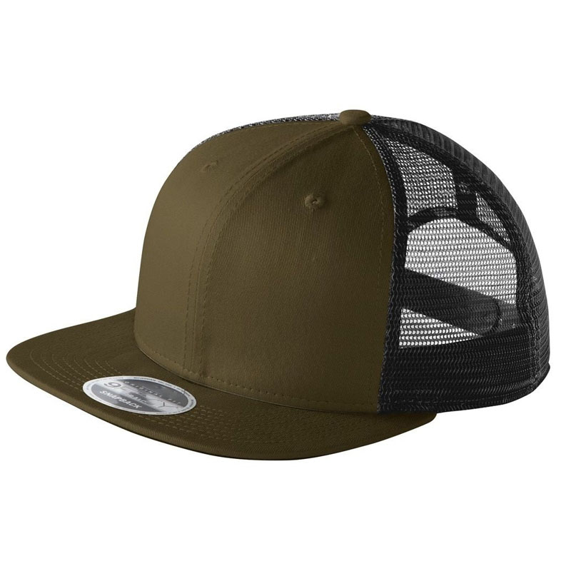 Promotional New Fashion 6 Panel Mesh Trucker Cap Custom Color Blank Flat Brim Snapback Hat for Sports Hiking
