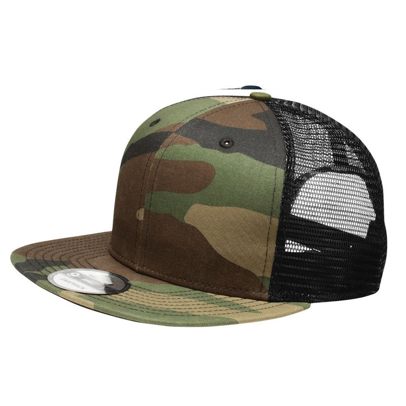 Promotional New Fashion 6 Panel Mesh Trucker Cap Custom Color Blank Flat Brim Snapback Hat for Sports Hiking