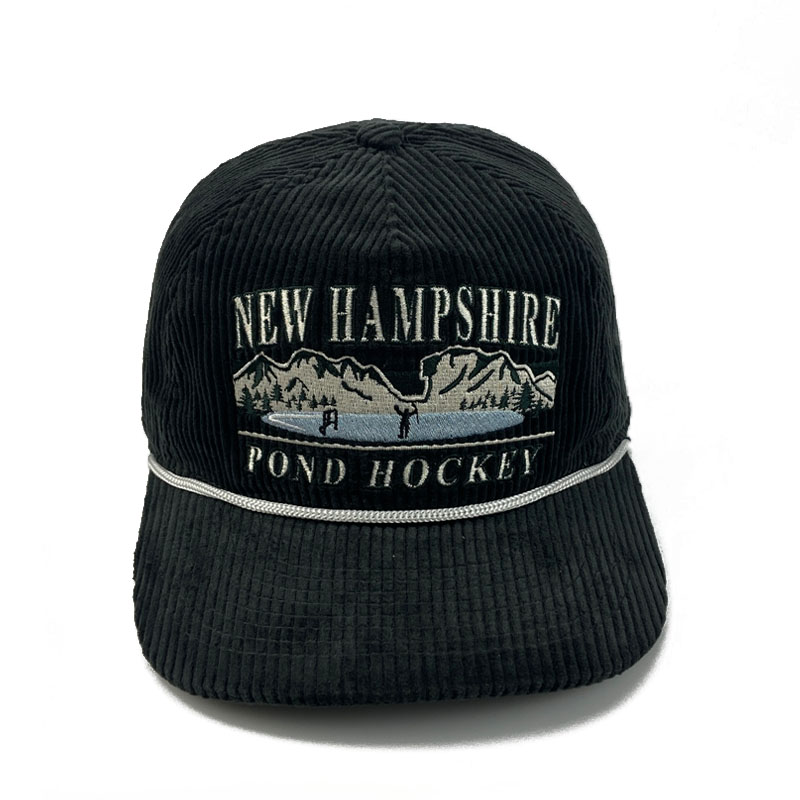 Wholesale Black Corduroy 5 Panel Snapback Cap Custom Embroidery Unstructured Flat Brim Caps Outdoor Travel Hat