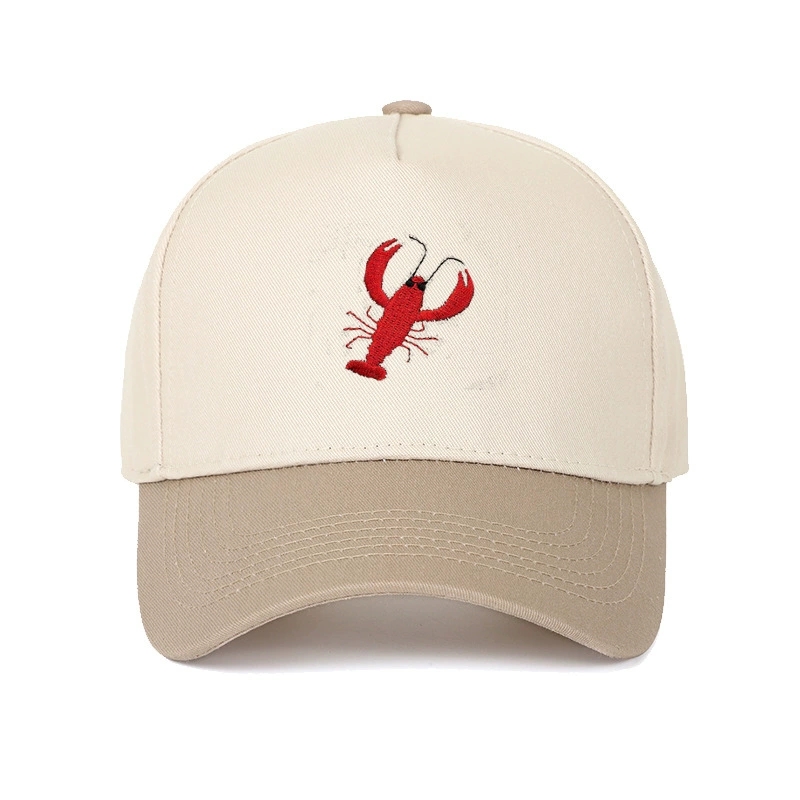 Custom Lobster Embroidery Fashion Leisure Baseball Cap Two Color Vintage Cotton 5 Panel Hat