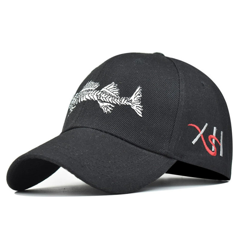 Stylish Custom Fishbone Embroidery Baseball Cap Men Outdoor Fishing Sun Hat