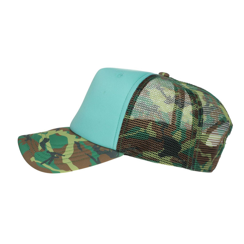 New Custom Green Camouflage Mesh Trucker Cap Comfortable Breathable Leisure Sport Baseball Caps 5 Panel Foam Trucker Hat