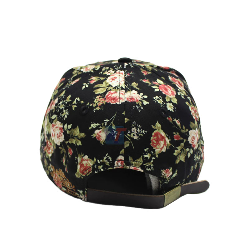 Custom Fashion Floral Patterns Snapback Cap New Leather Patch Women Lovely Hat