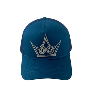 High Quality Blue 5 Panel Mesh Trucker Cap Custom Embroidery Fashion Outdoor Baseball Hat