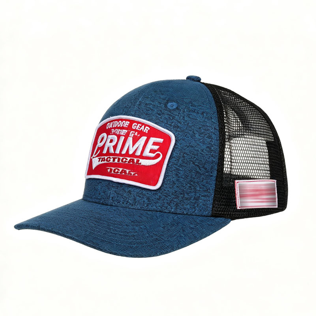 New Customized Blue Texture Mesh Trucker Cap Embroidery Patch Summer Outdoor Baseball Hat