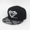 Custom Diamond Embroidery Black Snapback Cap Promotional Plain Leisure Flat Brim Dandy Hat