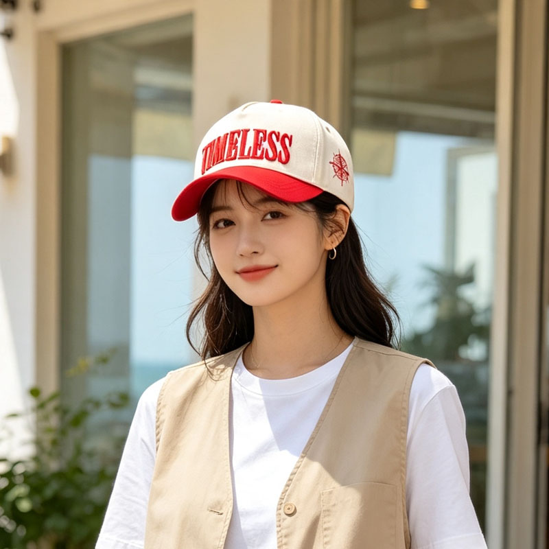 Stylish Contrast Color 3D Embroidered Baseball Cap Custom Logo 5 Panel Unisex Running Sports Hat