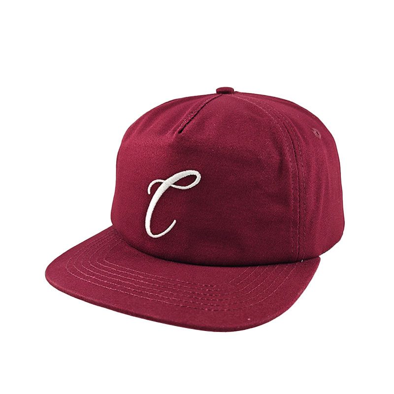 OEM Wholesale Unstructured 5 Panel Snapback Cap Custom Embroidery Plain Flat Brim Hat