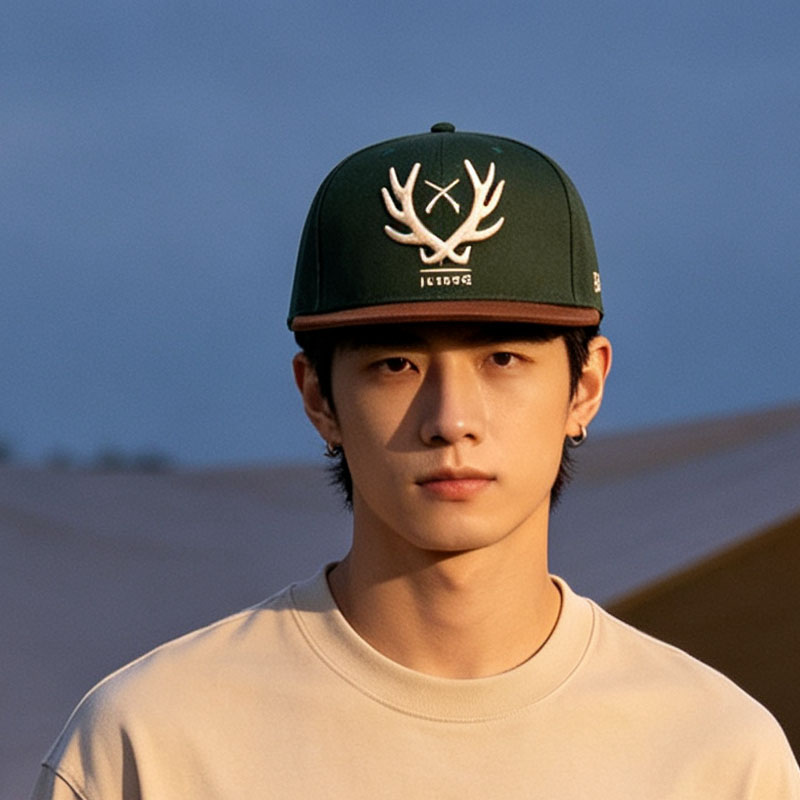 Custom Green Embroidery Simple Fashion Snapback Hat Contrast Design Outdoor Camp Baseball Cap