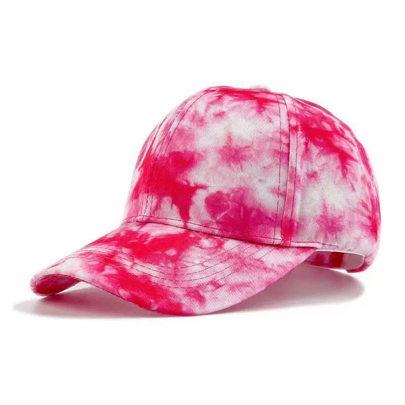 Wholesale New Tie Dye Cotton Baseball Cap Custom Pink Graffiti Fashion Hip Hop Sunscreen Hat