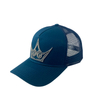 High Quality Blue 5 Panel Mesh Trucker Cap Custom Embroidery Fashion Outdoor Baseball Hat