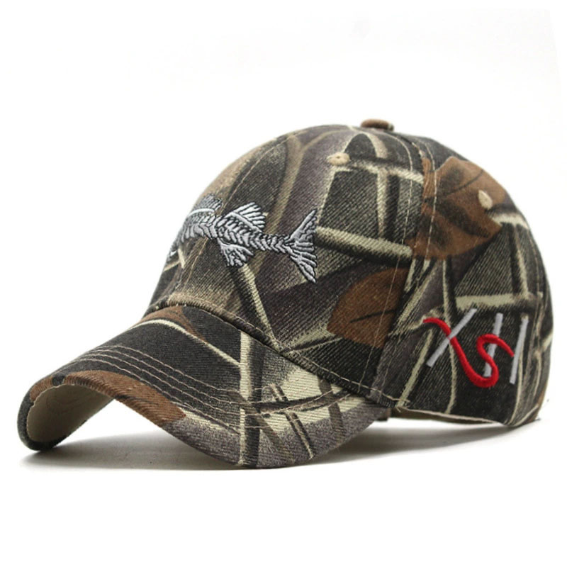 Stylish Custom Fishbone Embroidery Baseball Cap Men Outdoor Fishing Sun Hat