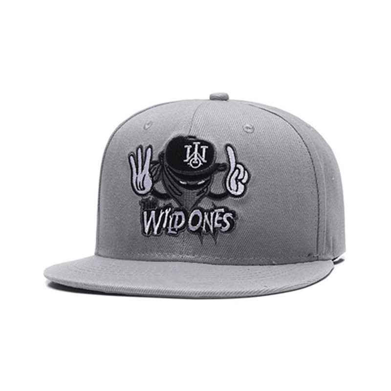 Factory Wholesale 5 Panel Black Snapback Cap Fashion Cartoon Embroidery Cotton Hat