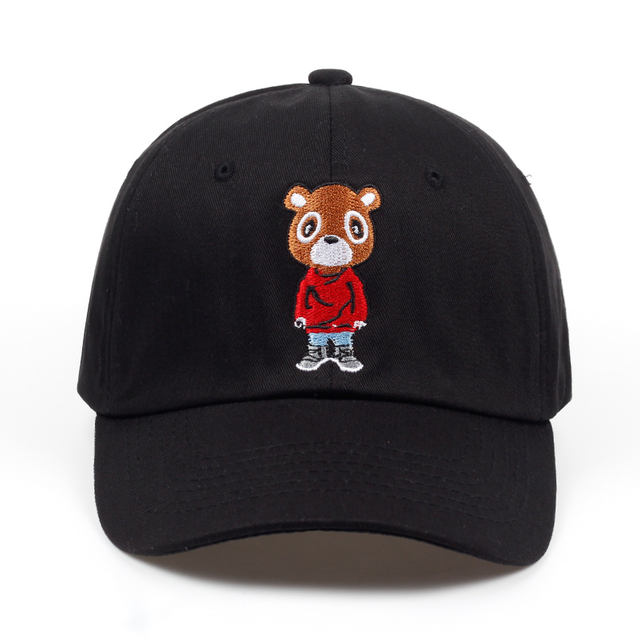 Custom Embroidery Bear Logo Organic Cotton New Dad Hat Black Lovely Leisure Sport Baseball Cap