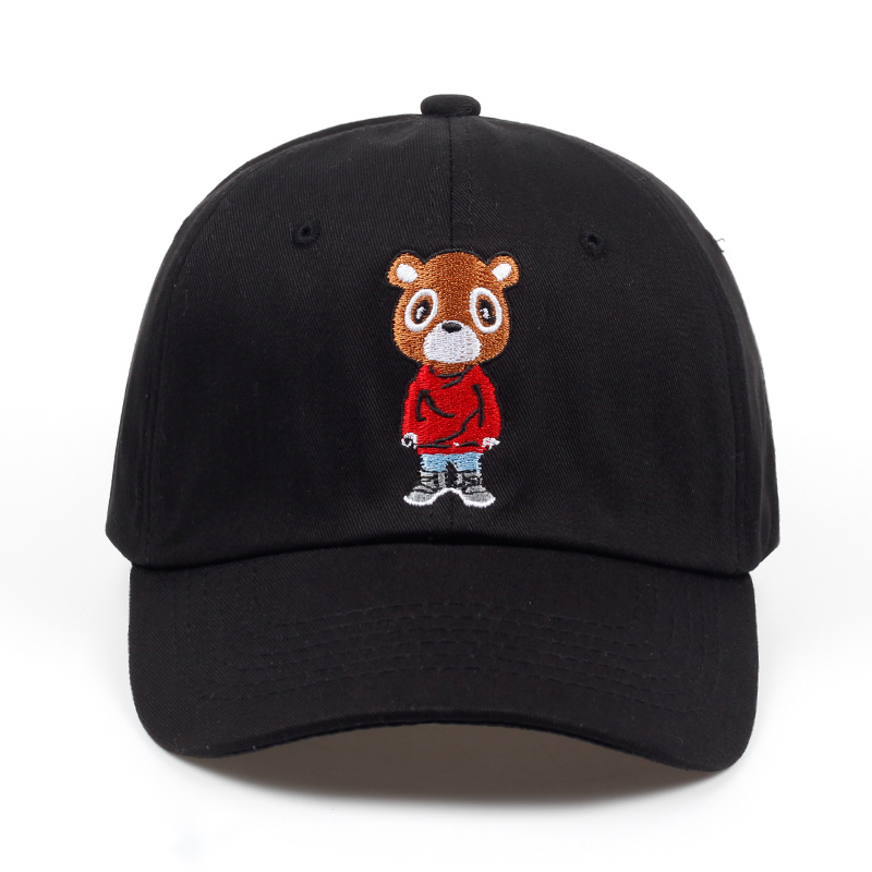Custom Embroidery Bear Logo Organic Cotton New Dad Hat Black Lovely Leisure Sport Baseball Cap
