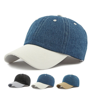 Wholesale Contrast Color Washed 6 Panel Baseball Cap Custom Logo Unisex Denim Hat Summer Fashion Sun Caps