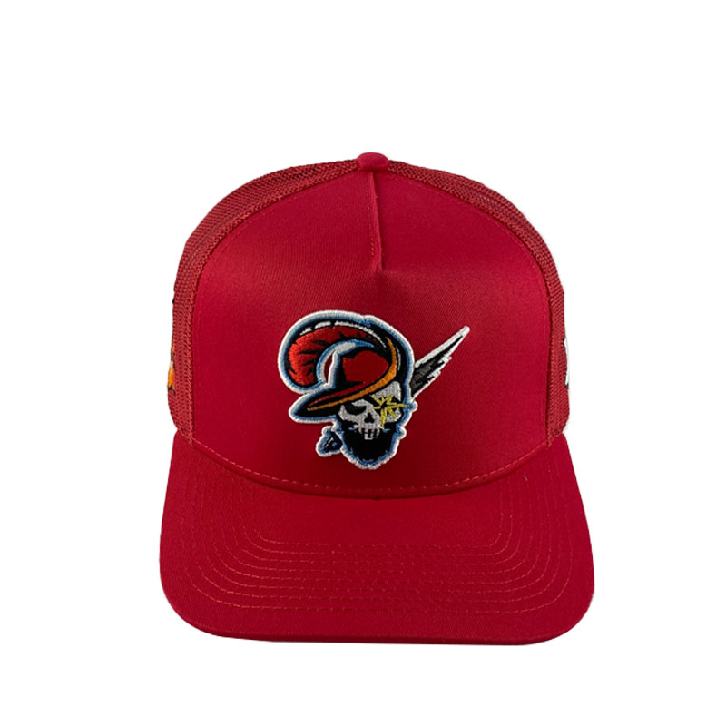 Wholesale Red 5 Panel Mesh Trucker Cap High Quality Embroidered Fashion Trendy Sports Baseball Hat