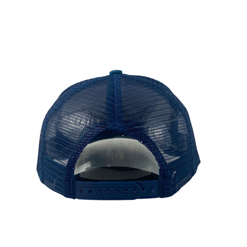High Quality Blue 5 Panel Mesh Trucker Cap Custom Embroidery Fashion Outdoor Baseball Hat