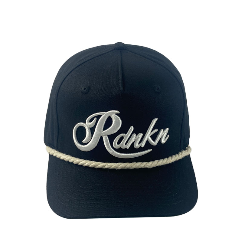 Wholesale Price Black 5 Panel Rope Snapback Cap Fashion American Style Hat for Sport Leisure