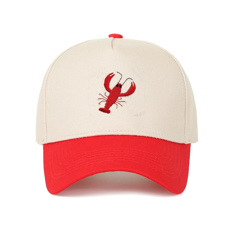 Custom Lobster Embroidery Fashion Leisure Baseball Cap Two Color Vintage Cotton 5 Panel Hat