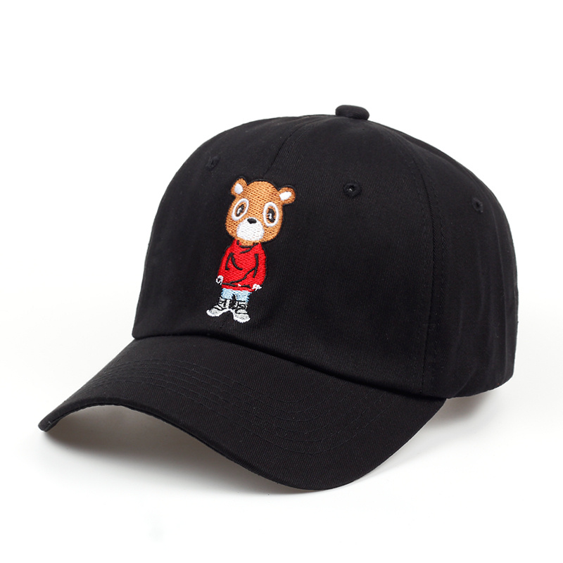 Custom Embroidery Bear Logo Organic Cotton New Dad Hat Black Lovely Leisure Sport Baseball Cap