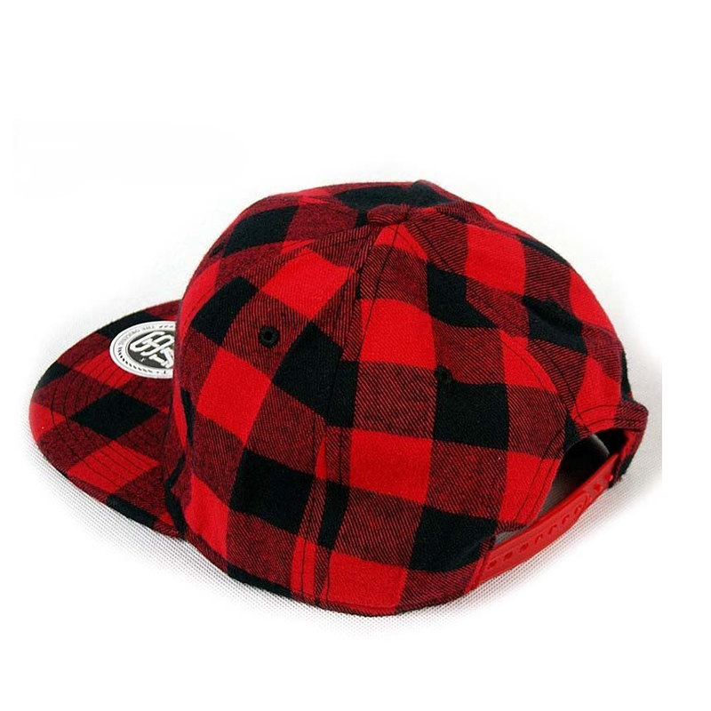 Wholesale Red Checks Brushed Wool 6 Panel Snapback Cap Custom High Quality Classic Vintage Comfortable Flat Brim Hat