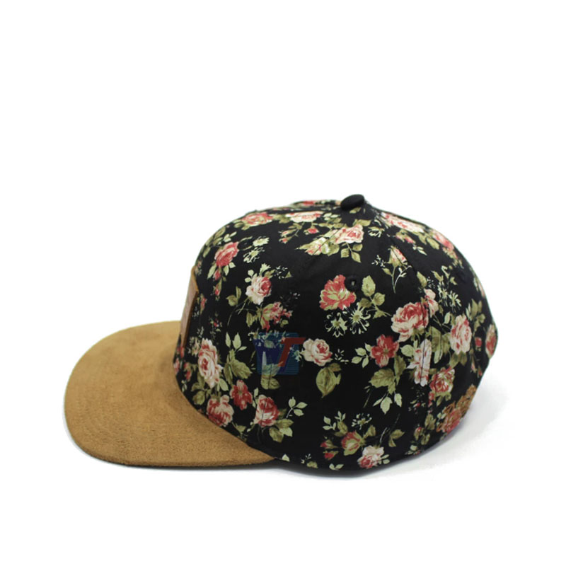 Custom Fashion Floral Patterns Snapback Cap New Leather Patch Women Lovely Hat