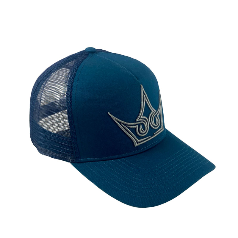 High Quality Blue 5 Panel Mesh Trucker Cap Custom Embroidery Fashion Outdoor Baseball Hat