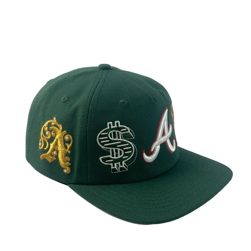 Factory Price Green 5 Panel Unstructured Snapback Cap Custom Embroidery Fashion Fitted Flat Brim Hat