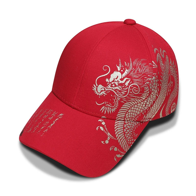 Custom Red Chinese-Style Festive Dragon Pattern Baseball Cap Fashion Artistic Personality Hat