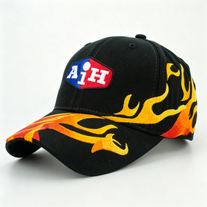 High Quality New Fashion 6 Panel Baseball Cap Custom Fire Embroidery Outdoor Racing Hat