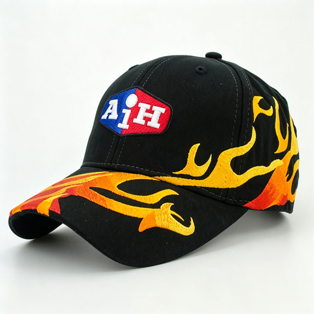 High Quality New Fashion 6 Panel Baseball Cap Custom Fire Embroidery Outdoor Racing Hat