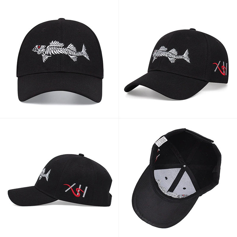 Stylish Custom Fishbone Embroidery Baseball Cap Men Outdoor Fishing Sun Hat