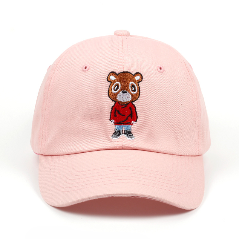 Custom Embroidery Bear Logo Organic Cotton New Dad Hat Black Lovely Leisure Sport Baseball Cap