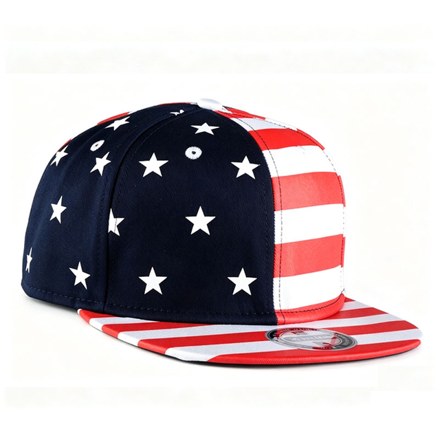 Fashion Stripe Star Contrast Color Snapback Cap Custom Logo Black Acrylic Flat Brim Baseball Hat