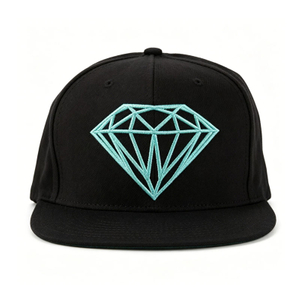 Custom Diamond Embroidery Black Snapback Cap Promotional Plain Leisure Flat Brim Dandy Hat