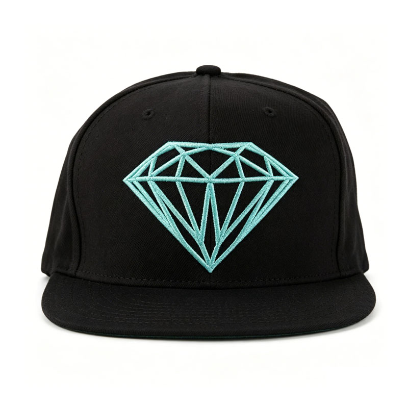Custom Diamond Embroidery Black Snapback Cap Promotional Plain Leisure Flat Brim Dandy Hat