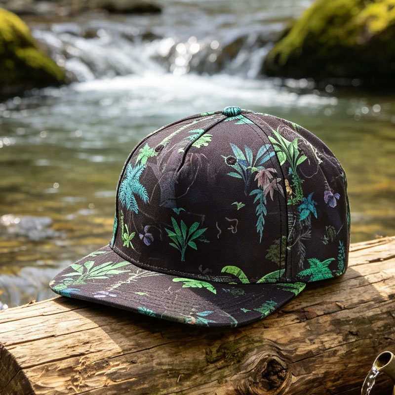 Custom Printed Plant Pattern Polyester Snapback Cap Fashion Hip Hop Summer Flat Brim Hat