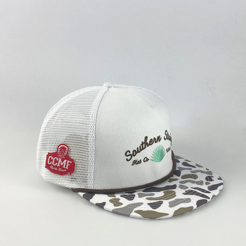 Wholesale 5 Panel Embroidery Mesh Trucker Cap Custom Logo Camouflage Snapback Hat Outdoor Sports Flat Brim Hats