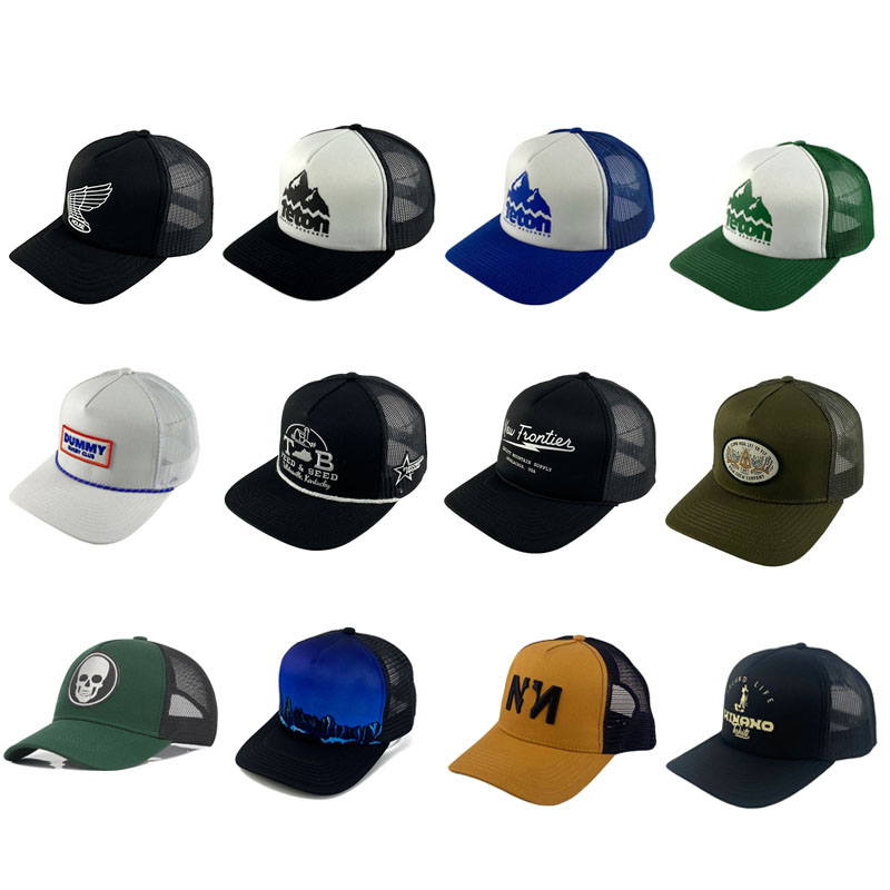 Custom Multi Color 5 Panel Mesh Trucker Cap Classic Fashion Casual Printed Logo Flat Brim Hat